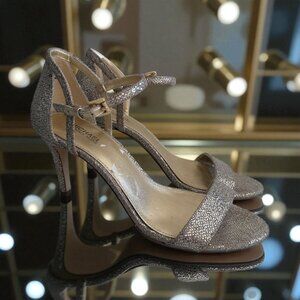 MICHAEL KORS Gold Metallic Fabric Sandals Heels Size 7